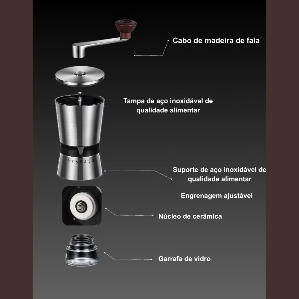 Moedor de Café Manual Ajustável - Design Retrô em Inox