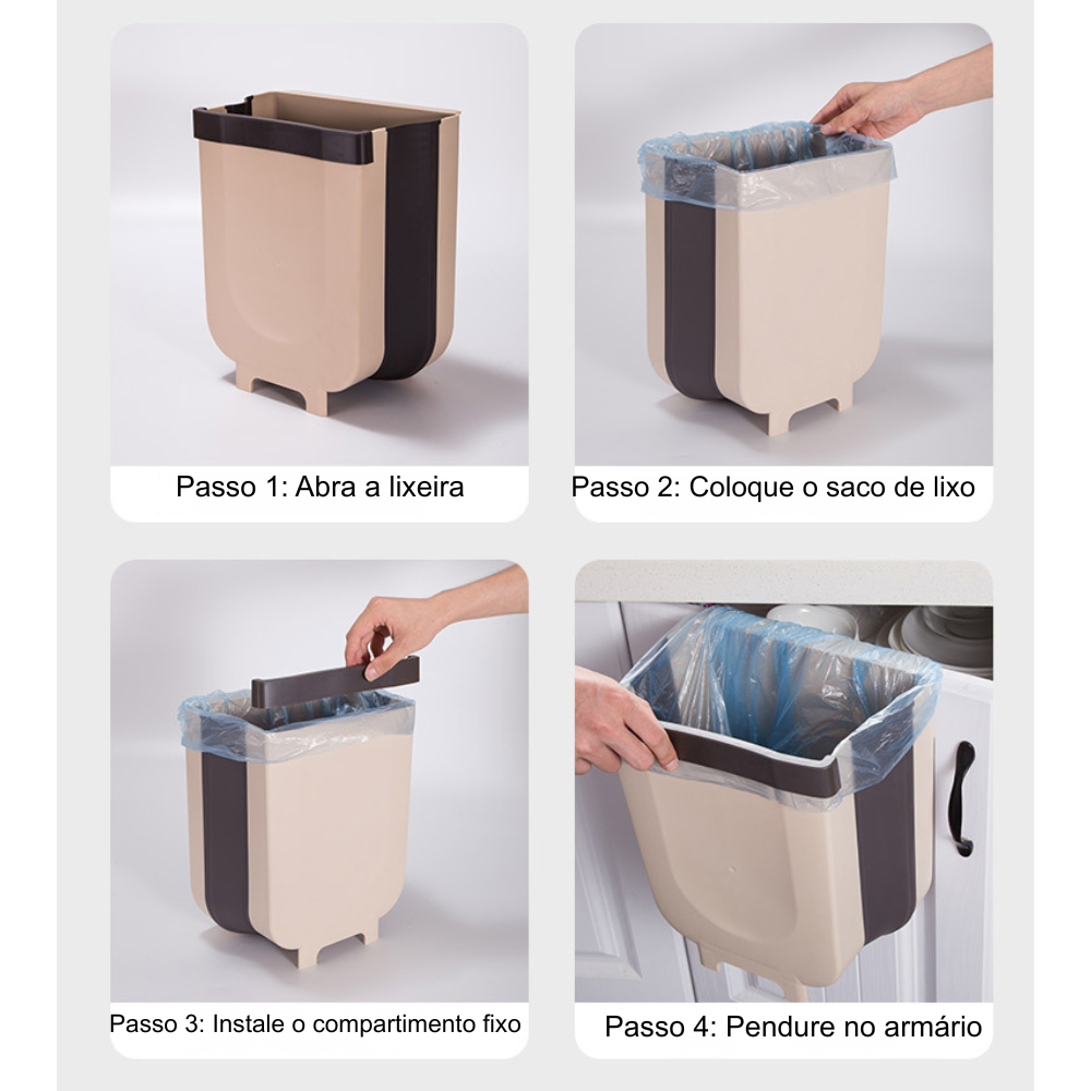 Lixeira Dobrável de Parede 9L - Plástico e Silicone para Cozinha