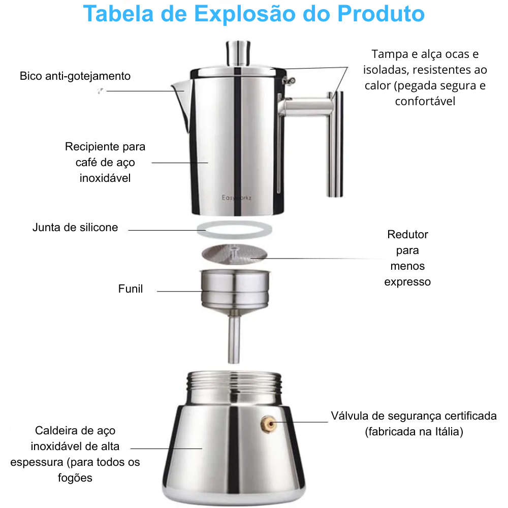 Cafeteira Italiana Moka Inox 4 Xícaras - Original