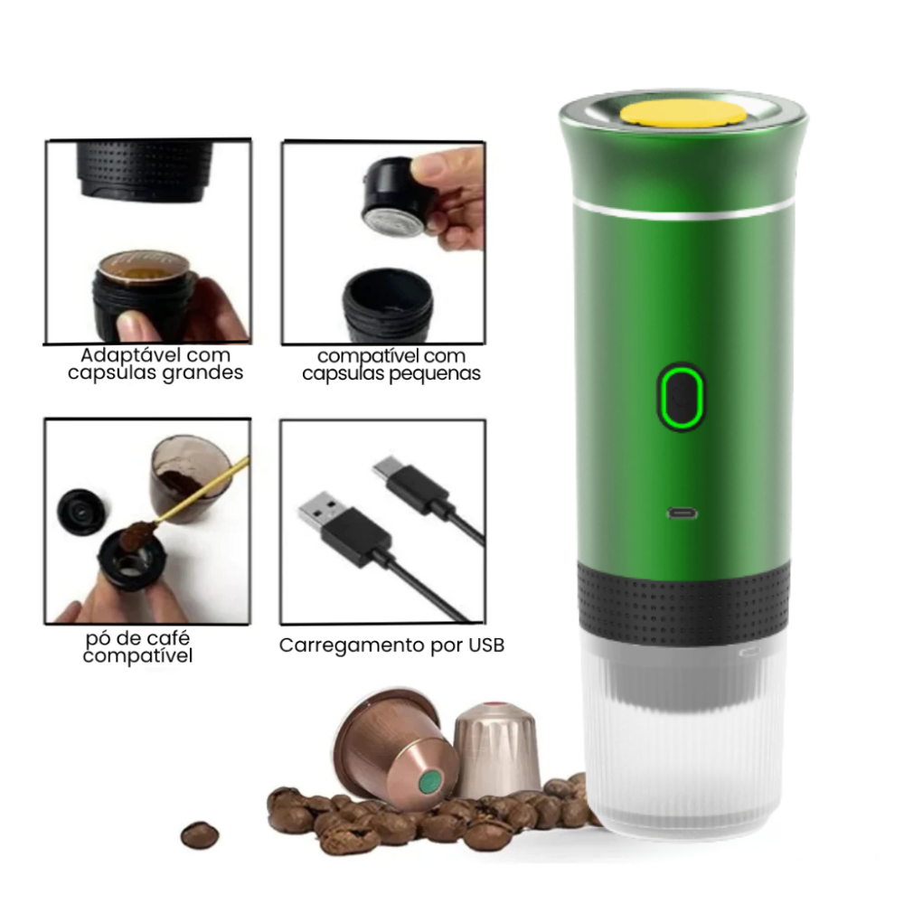 Cafeteira Expresso Portátil Elétrica 3 em 1 - Cor Verde
