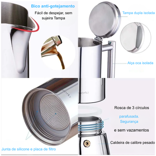 Cafeteira Italiana Moka Inox 4 Xícaras - Original