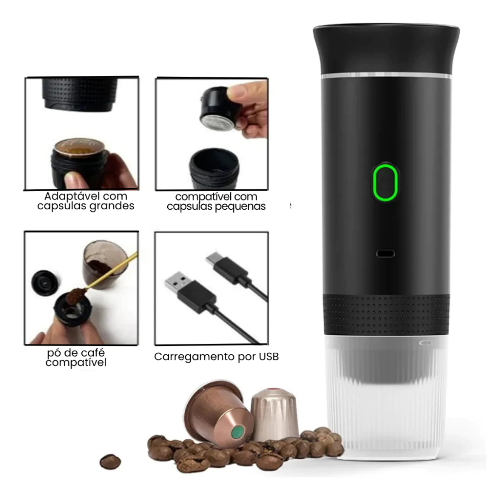 Cafeteira Expresso Portátil Elétrica 3 em 1 - Uso Viagem