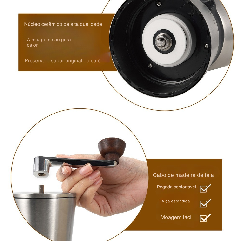 Moedor de Café Manual Ajustável - Design Retrô em Inox