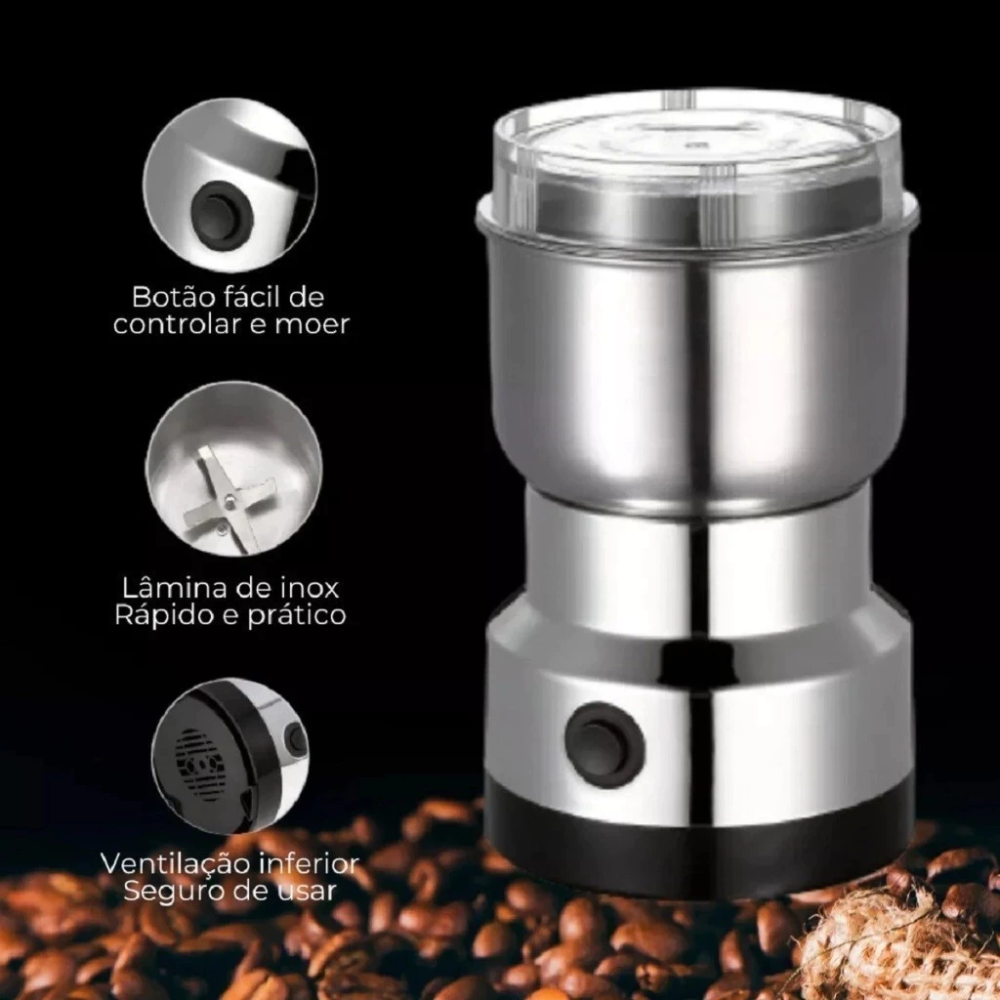 Moedor de Café e Grãos Elétrico Multifuncional - Aço Inox